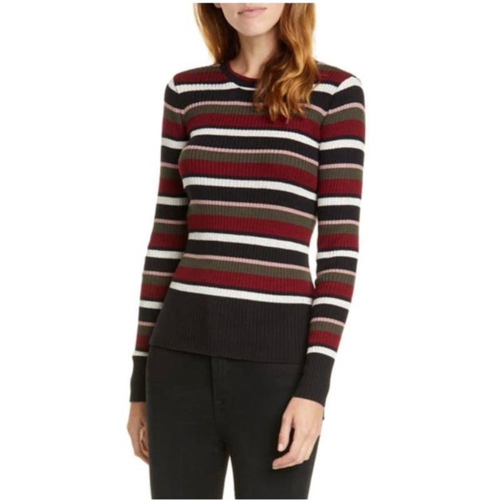 NWT FRAME Ribbed Metallic Stripe Top In Brandy Multi